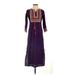 Libas Casual Dress - Midi Crew Neck 3/4 sleeves: Purple Print Dresses - Women's Size Small