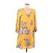 Le Kate Casual Dress - Shift V Neck 3/4 sleeves: Yellow Floral Dresses - Women's Size Medium