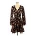 ABound Casual Dress - A-Line V Neck Long sleeves: Black Print Dresses - Women's Size X-Small