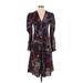 Rag & Bone Casual Dress - Midi V Neck 3/4 sleeves: Purple Floral Dresses - Women's Size 0