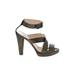 Oscar by Oscar De La Renta Wedges: Green Print Shoes - Women's Size 37.5 - Open Toe
