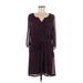 DR2 Casual Dress - Mini V Neck 3/4 sleeves: Burgundy Print Dresses - Women's Size Medium