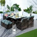 Direct Wicker Square 4 - Person 49.2" Long Outdoor Dining Set Glass/Wicker/Rattan in Brown | 49.2 W x 49.2 D in | Wayfair DWD-3233B-BR-Celadon