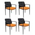 Set of 4 Mesh Stacking Chairs with Orange Seats