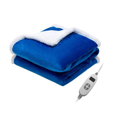 Costway Electric Heated Blanket Throw Reversible Flannel and Sherpa Blanket-Blue