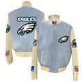 Men's Jeff Hamilton Light Blue Philadelphia Eagles Wool & Leather Full-Snap Varsity Jacket