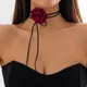 Collier gothique élégant avec grosse fleur de Rose pour femme chaîne clavicule Sexy ras du cou