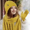 Ensemble de gants à écran tactile bonnet d'hiver longue écharpe monochromatique torsion de