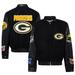 Men's Jeff Hamilton Black Green Bay Packers Wool & Leather Full-Snap Varsity Jacket