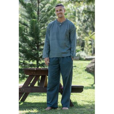 Green Nights,'Men's Green-Toned Trellis Patterned Cotton Pajama Set'