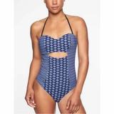 Athleta Swim | Athleta Tangier Cutout One Piece Swimsuit In Blue Tile Size Small Geometric Swim | Color: Blue/White | Size: S