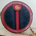 Gucci Bags | Gucci Ophidia Gg Mini Round Shoulder Bag Crossbody Red Leather/Blue Velvet | Color: Blue/Red | Size: Mini Size: 7"W X 7"H X 2"D