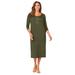Plus Size Women's Knit T-Shirt Dress by Jessica London in Dark Olive Green (Size 24 W) Stretch Jersey 3/4 Sleeves