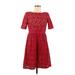 Adrianna Papell Casual Dress: Red Brocade Dresses - Women's Size 6