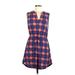 Lily Rose Casual Dress V Neck Sleeveless: Blue Plaid Dresses - Women's Size Medium