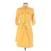 Sharagano Cocktail Dress - Shirtdress Collared 3/4 sleeves: Yellow Print Dresses - Women's Size 6 Petite