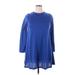 Casual Dress - Mini Crew Neck 3/4 sleeves: Blue Solid Dresses - Women's Size X-Large