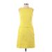 Calvin Klein Casual Dress - A-Line Crew Neck Sleeveless: Yellow Print Dresses - Women's Size 4