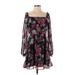 Peach Love Casual Dress - A-Line Square Long sleeves: Black Floral Dresses - Women's Size Small