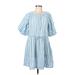 Old Navy Casual Dress - Mini Crew Neck 3/4 sleeves: Blue Stripes Dresses - Women's Size Medium