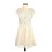 Forever 21 Cocktail Dress - A-Line Scoop Neck Short sleeves: Ivory Print Dresses - Women's Size Medium