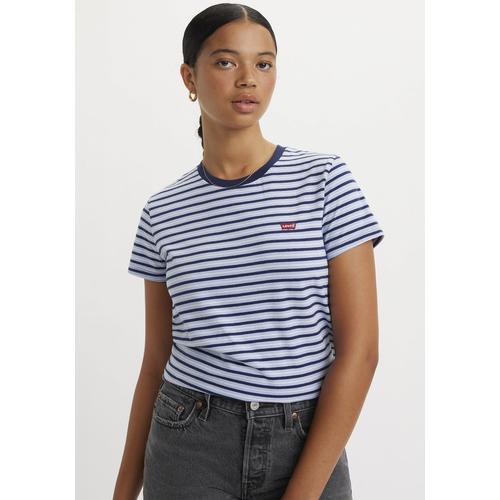 „T-Shirt LEVI’S „“The perfect Tee““ Gr. S (36), tea stripe brunnera Damen Shirts Jersey mit kleiner Logo-Stickerei“