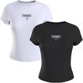 T-Shirt TOMMY JEANS "TJW 2 PACK SLIM ESSENTIAL LOGO 1" Gr. M (38), schwarz-weiß (white, black) Damen Shirts Jersey