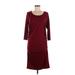 Miss Qee Casual Dress - Sheath Scoop Neck 3/4 sleeves: Burgundy Solid Dresses - Women's Size Medium