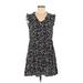 Allegra K Casual Dress - Mini V Neck Sleeveless: Black Print Dresses - Women's Size Medium