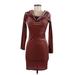 Forever 21 Cocktail Dress - Bodycon Cowl Neck 3/4 sleeves: Burgundy Solid Dresses - Women's Size Medium