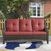 Red Barrel Studio® Carolina 75" Wide Outdoor Wicker Patio Sofa w/ Cushions Wicker/Rattan in Brown | 35 H x 75 W x 35 D in | Wayfair