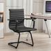 Latitude Run® Analleli Ergonomic Ribbed Mid-back Leather Sled Base Office Conference Chair Set of 2 Upholstered/Bungee/Metal in Black | Wayfair