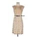 Suzanne Betro Casual Dress - Sheath High Neck Short sleeves: Tan Polka Dots Dresses - Women's Size Small