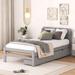 Twin Size Platform Bed Frame, Pinewood Bedframe with 2 Drawers, Grey
