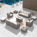 HOOOWOOO 13-piece Patio Furniture Grey Wicker Outdoor Sectional Set with Fire Pit Table