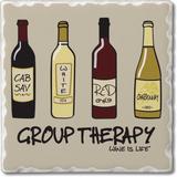 Wine is Life Group Therapy 4 Pack Absorbent Stone Coasters with Cork Backing 4" Square Made in The USA Easily Wipes Clean
