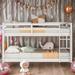 Kids Bed Twin over Twin Soild Pine Wood Floor Bunk Bed with Ladder, Grey