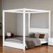Modern Queen Size Canopy Bed with Square Headboard, Platform Bed with Support Legs, Wooden Bed with Sturdy Frame, White