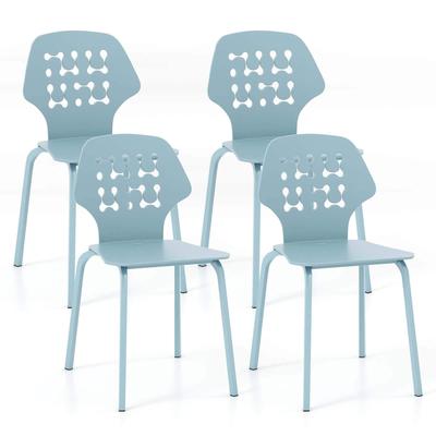 Set of 4 Metal Dining Chair Armless Hollowed Backrest & Metal Legs