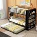 Heavy-Duty Steel Bunk Bed with Bookshelf and Safety Rail Twin Over Twin Metal Bunk Bed with Trundle and Storage for Kids Teens