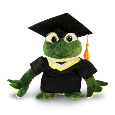 DolliBu Squat Frog Graduation Plush Toy with Gown and Cap with Tassel - 10.5 inches