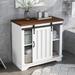 Brown/ White Bathroom Floor Cabinet Buffet Cabinet with Sliding Barn Door, Free Standing Accent Storage Organizer for Kitchen