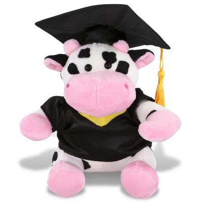 DolliBu Cow Graduation Plush Toy with Gown and Cap with Tassel - 6 inches