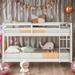 Soild Pine Wood Kids Bed Kids Furniture Twin over Twin Floor Bunk Bed with Safety Ladder for Kids, White