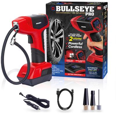 Bullseye Pro Portable Rechargeable Tire Inflator with Digital Pressure Gauge