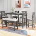 Modern 6-Piece Counter Height Dining Set with Rectangular Dining Table w/Shelf & Upholstered Bench and Upholstered Dining Chairs