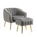 Velvet Accent Chair with Ottoman, Modern Tufted Barrel Chair Ottoman Set