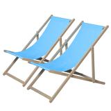 2 PCS Patio Beach Chair Set, Outdoor Wooden Folding Reclining Chair