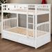 Fence-shaped Guardrail Kids Bed Versatile Usage Twin over Twin Bunk Bed with Drawers Kids Furniture Convertible Beds White