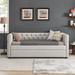 Linen Fabric Upholstered Daybed Frame w/ Pull Out Trundle Bed Frame